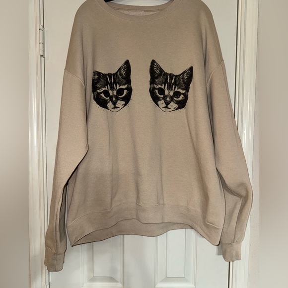 Dressed in LALA Tops - Dressed in LALA Tan and Black Cat Print Sweater